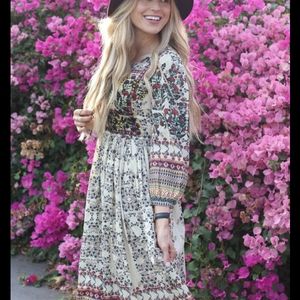 Anthropologie Floral Midi Dress - Cream and Red